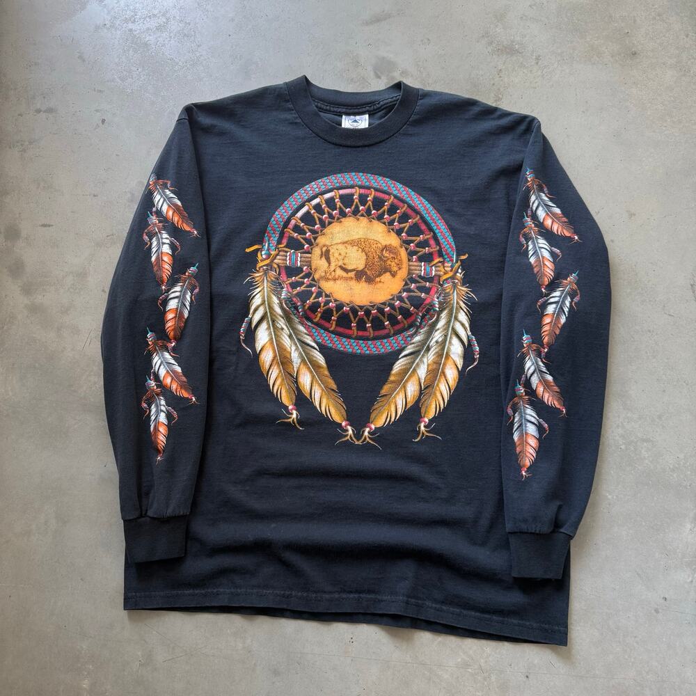 Vintage 90’s Biker Dream Catcher Buffalo Sleeve Print Longsleeve T-shirt Size L
